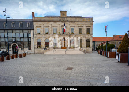 Gravelines, Nord Department, France, 26th March 2019, General View, Market Square, Town Hall,  [Mairie], © Peter Spurrier, Stock Photo