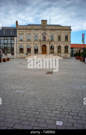 Gravelines, Nord Department, France, 26th March 2019, General View, Market Square, Town Hall,  [Mairie], © Peter Spurrier, Stock Photo