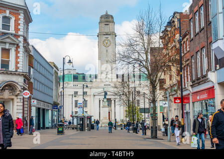 A view down George Street, a pedestrianised shopping street in Luton ...