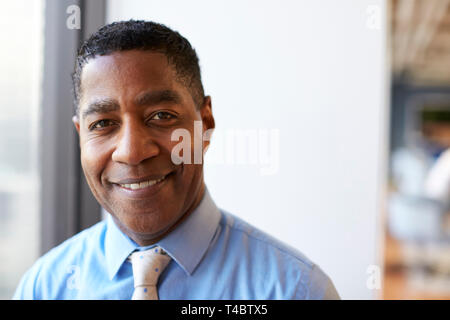 Portrait Of Smiling Mature  Businessman In Modern Office Standing By Window Stock Photo