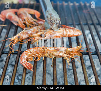 shrimps cooked on the grill closeup Stock Photo