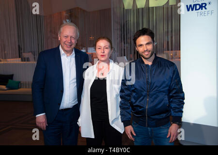 from left: Tom BUHROW, director of WDR, Lina WENDEL, actress, plays the Anne Marie Fuchs in the ARD/WDR crime series 'Die Fuechsin' Actor Karim CHERIF plays the Youssef el Kilali in the ARD/WDR crime series 'Die Fuechsin' WDR Treff in Koeln on 11.04.2019, | usage worldwide Stock Photo