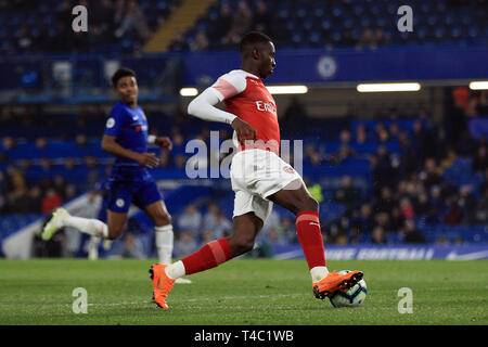 London, UK. 15th April, 2019. Eddie Nketiah  of Arsenal U23 in action. PL2 match, Chelsea u23's v Arsenal u23's at Stamford Bridge in London on Monday 15th April 2019.  this image may only be used for Editorial purposes. Editorial use only, license required for commercial use. No use in betting, games or a single club/league/player publications. pic by Steffan Bowen/ Andrew Orchard sports photography/Alamy Live news Stock Photo