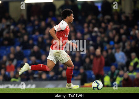 London, UK. 15th April, 2019. Xavier Amaechi of Arsenal U23 in action. PL2 match, Chelsea u23's v Arsenal u23's at Stamford Bridge in London on Monday 15th April 2019.  this image may only be used for Editorial purposes. Editorial use only, license required for commercial use. No use in betting, games or a single club/league/player publications. pic by Steffan Bowen/ Andrew Orchard sports photography/Alamy Live news Stock Photo
