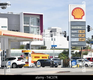 LOS ANGELES. A Shell gas station at the intersection of Fairfax Av and San Vicente Bl. is know to have the highest prices for gas passing the $5.00  per gallon mark Monday. Gas prices continue to rise in Southern California, passing $4 a gallon and hitting their highest level since 2015.The price has steadily increased for at least 35 consecutive days, reaching 69 cents more than it was just a month ago.The Auto Club says recent surges in gas pricing are due to a series of refinery issues that have reduced supply. Los Angele CA April 15, 2019. Photo by Gene Blevins/ZumaPress (Credit I Stock Photo