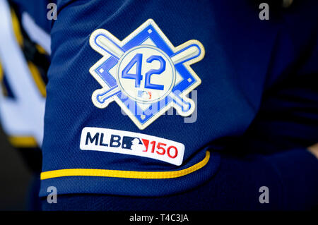 MILWAUKEE, WI - MAY 21: A detail view of a Milwaukee Brewers logo patch as  it is worn on the sleeve of a players jersey during the game between the  Milwaukee Brewers