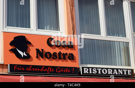 18 March 2019, North Rhine-Westphalia, Köln: A sign with the name of the  Italian restaurant 