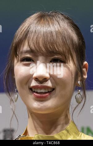 Tokyo, Japan. 16th Apr, 2019. Japanese idol Kazumi Takayama attends a news conference to announce a new service Line Novel and the Reiwa Novel Award which aims users to participate on its first novel contest sending their creations through their app from April 16 to September 30. Credit: Rodrigo Reyes Marin/ZUMA Wire/Alamy Live News Stock Photo