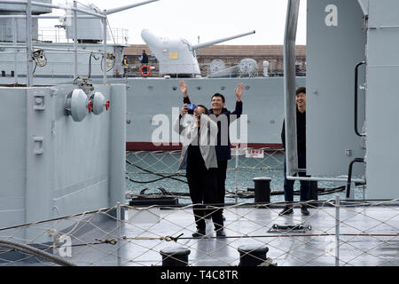 Qingdao, China's Shandong Province. 16th Apr, 2019. People visit a ship in the Chinese Navy Museum in Qingdao, east China's Shandong Province, April 16, 2019. Credit: Li Ziheng/Xinhua/Alamy Live News Stock Photo