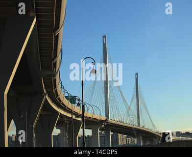 view of the overpass and cable-stayed bridge low angle view Stock Photo