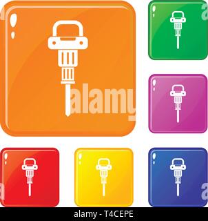 Pneumatic hammer icons set vector color Stock Vector