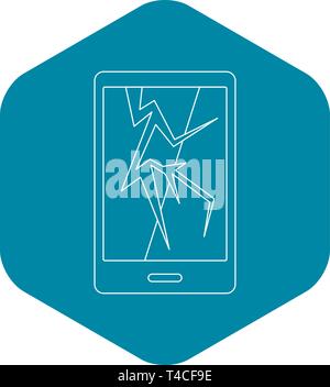 Cracked phone icon, outline style Stock Vector