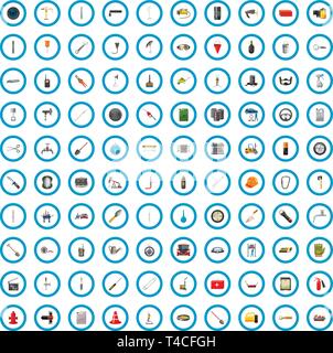 100 tools business icons set, cartoon style Stock Vector