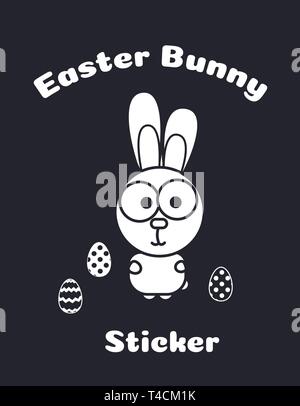Easter bunny Sticker for window. Rabbit and eggs. Suitable for logo, designer cutting plotter, glass decor. Black and white vector illustration. Cute  Stock Vector