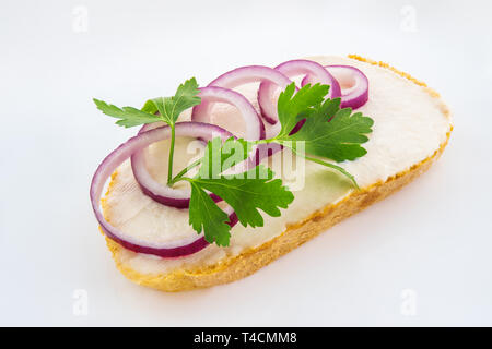 Tasty caviar with sandwich bread in a plate isolated on white background. Stock Photo