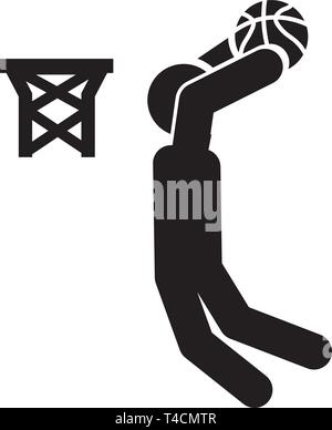 This vector image shows a slam dunk icon in glyph style. It is isolated on a white background. Stock Vector