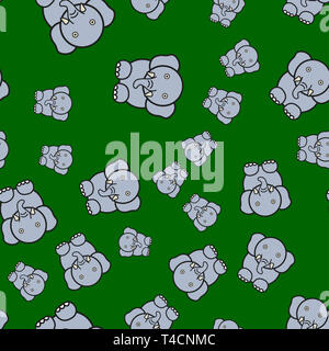 Seamless pattern of elephants in cartoon style. On color background,  illustration. Stock Photo