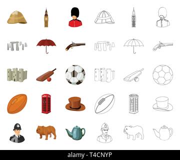 England country cartoon,outline icons in set collection for design.Travel and attractions vector symbol stock  illustration. Stock Vector
