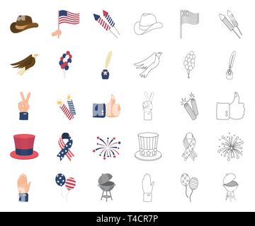 Day of Patriot, holiday cartoon,outline icons in set collection for design. American tradition vector symbol stock  illustration. Stock Vector
