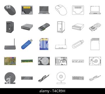 Personal computer cartoon,outline icons in set collection for design. Equipment and accessories vector symbol stock  illustration. Stock Vector