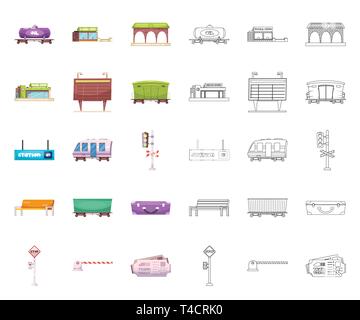 Vector design of train and station sign. Collection of train and ticket stock vector illustration. Stock Vector