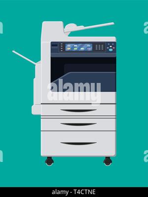 Office multifunction machine. Printer copy scanner device. Proffesional printing station. Vector illustration in flat style Stock Vector