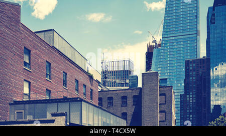 Retro stylized picture of New York old and modern architecture, USA. Stock Photo