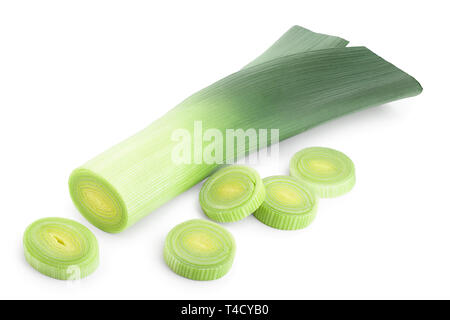 Leek vegetable with slices isolated on white background Stock Photo