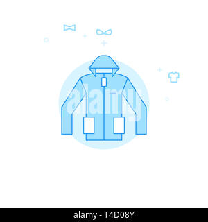 Hoodie or Winter Coat Flat Icon. Clothes or Garments, Wear Illustration. Light Flat Style. Blue Monochrome Design. Stock Photo