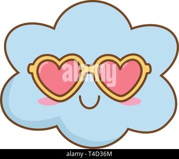 cloud with heart sunglasses icon cartoon vector illustration graphic design Stock Vector