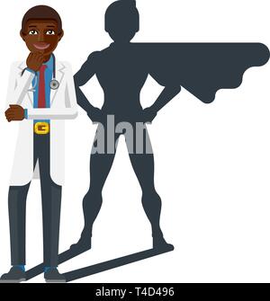 Young Medical Doctor Super Hero Cartoon Mascot Stock Vector