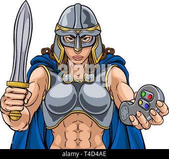 Viking Trojan Celtic Knight Gamer Warrior Woman Stock Vector