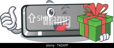 With gift button shift in the cartoon shape Stock Vector