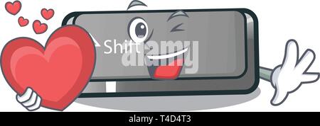 With heart button shift in the cartoon shape Stock Vector