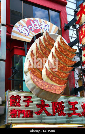 Osaka Ohsho restaurant with giant gyoza dumplings sign in Dotonbori, Osaka, Japan Stock Photo