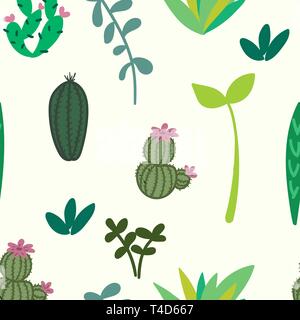 Hand drawn house plants and flowers. Scandinavian style illustration. Seamless pattern. Vector illustration. Stock Vector