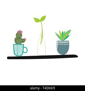 Hand drawn house plants and flowers. Scandinavian style illustration. Vector illustration. Stock Vector