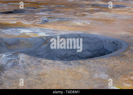 Mudpot in Hverir area also called Hverarond near Reykjahlid town in the north of Iceland Stock Photo