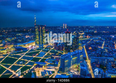 milan skyline overlooking the island from above Stock Photo