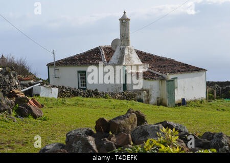 Traditional houses in Malbusca, Santa Maria island, Azores. This parish is now threatened by a project to install a satellite-launching base. Stock Photo