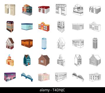 Building and architecture cartoon,outline icons in set collection for design.The building and dwelling vector isometric symbol stock  illustration. Stock Vector