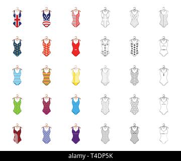 Different types of swimsuits cartoon,outline icons in set collection for design. Swimming accessories vector symbol stock  illustration. Stock Vector
