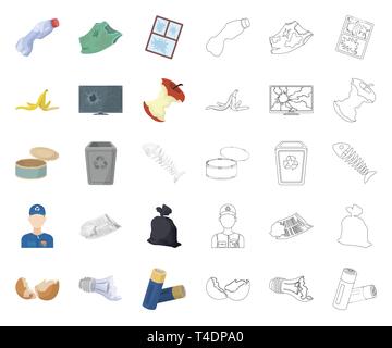 Garbage and waste cartoon,outline icons in set collection for design. Cleaning garbage vector symbol stock  illustration. Stock Vector