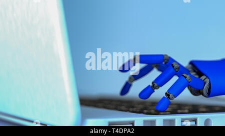 a robot enters something in the computer (3d rendering) Stock Photo