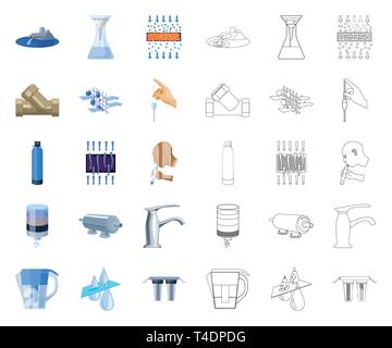 Water filtration system cartoon,outline icons in set collection for design. Cleaning equipment vector symbol stock  illustration. Stock Vector