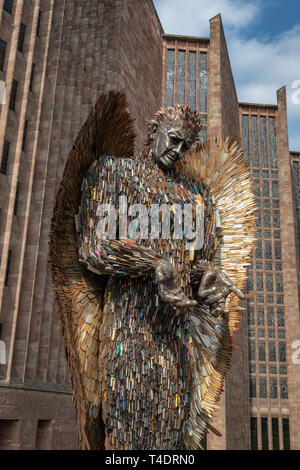 The Knife Angel  by Artist Alan Bradley at Coventry Cathedral,It  Stands 27 Feet High and is Constructed with 100,000 knives.Coventry.England.UK Stock Photo
