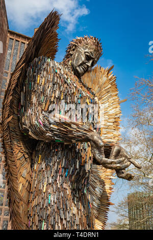 The Knife Angel  by Artist Alan Bradley at Coventry Cathedral,It  Stands 27 Feet High and is Constructed with 100,000 knives.Coventry.England.UK Stock Photo