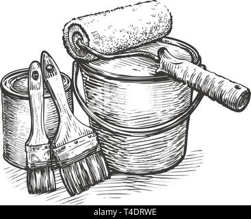 Construction repair, tools sketch. Hardware store vector illustration Stock Vector