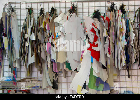 Patterns for cutting leather for steering wheels upholstery Stock Photo