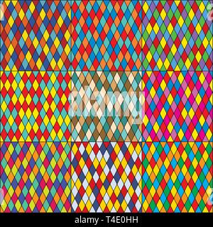 Harlequin's polychromatic mosaic patchwork, multi-colored seamless patterns, set of 9 colorful tiles. Stock Vector